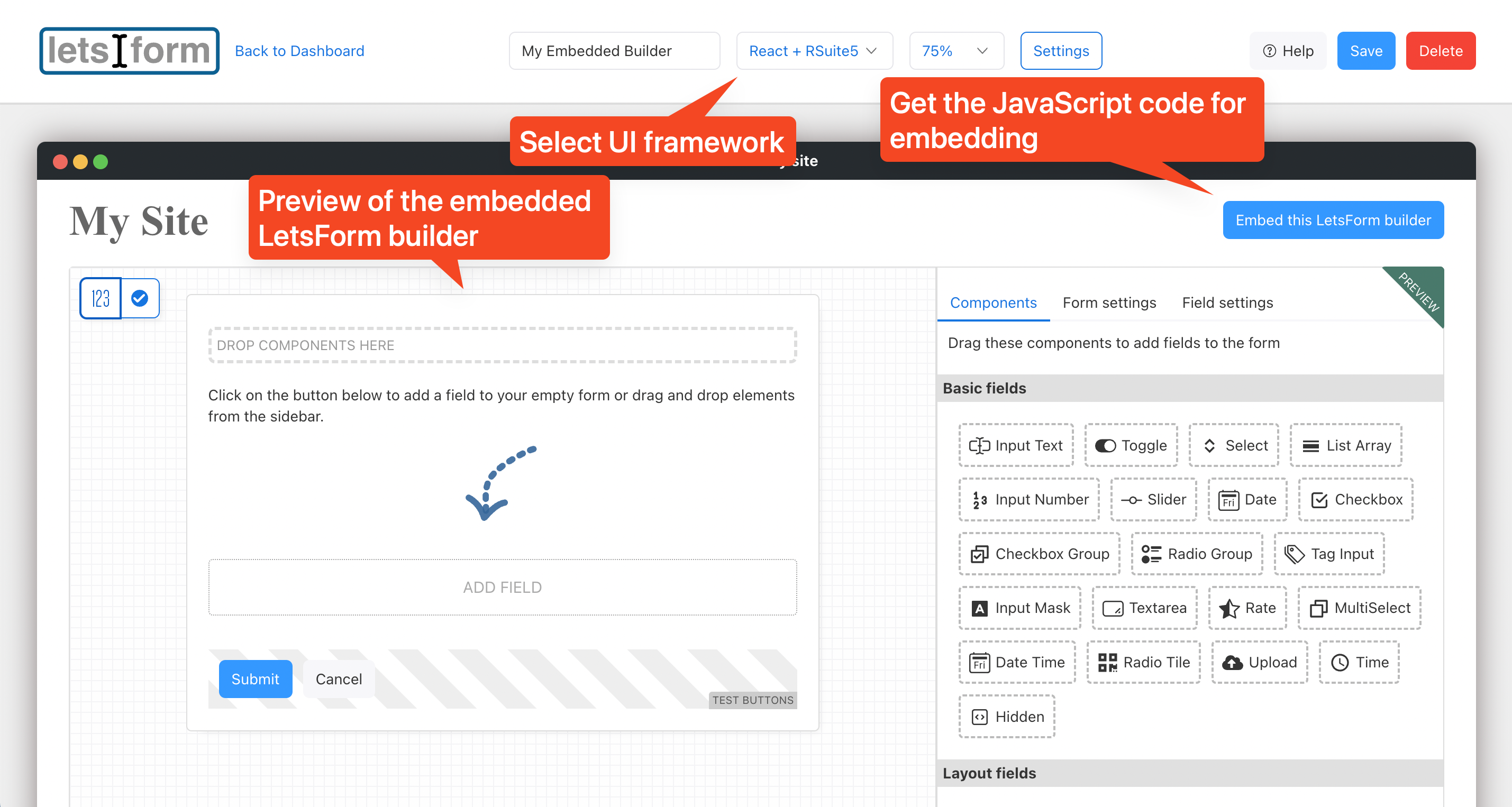 LetsFormDesigner: Create LetsForm Builder