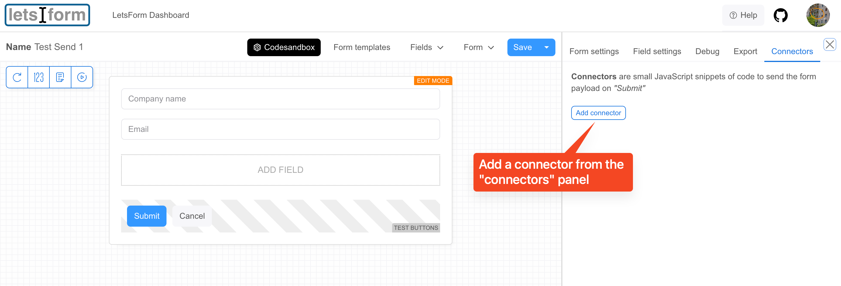 LetsFormDesigner: Add connector