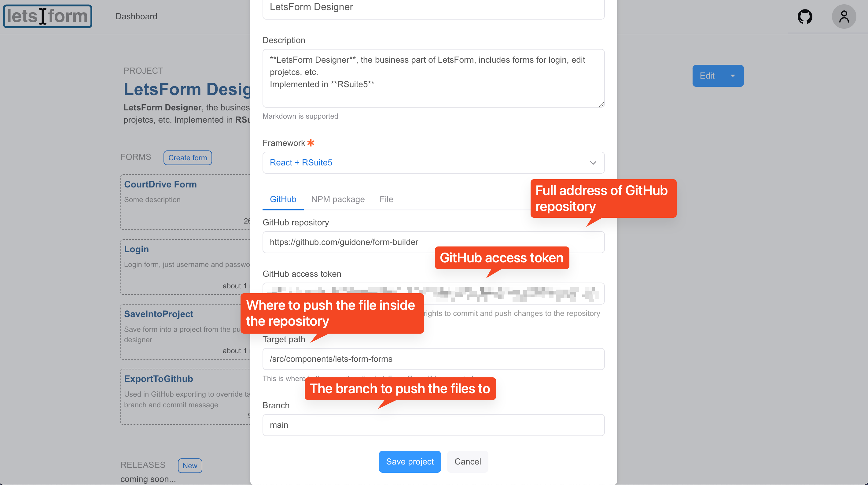 LetsFormDesigner: GitHub settings