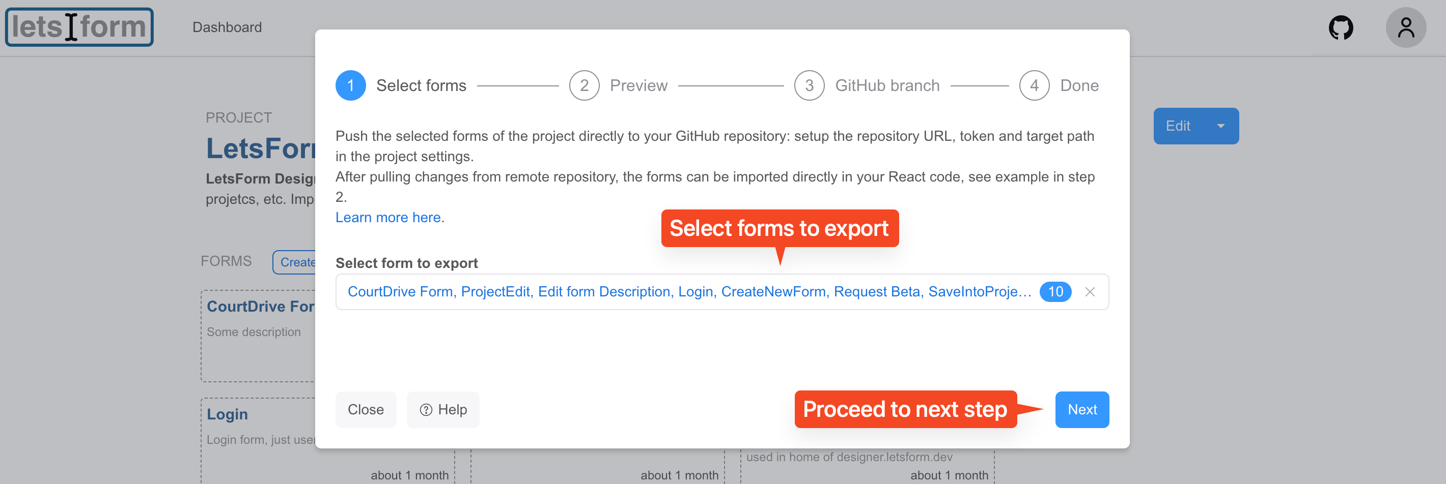 LetsFormDesigner: select forms