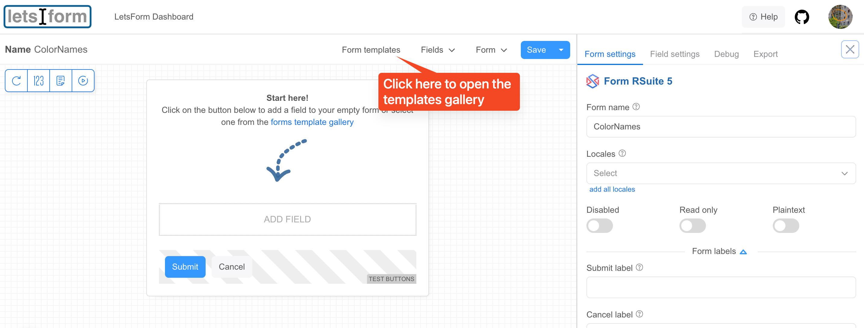 LetsFormDesigner: Form templates