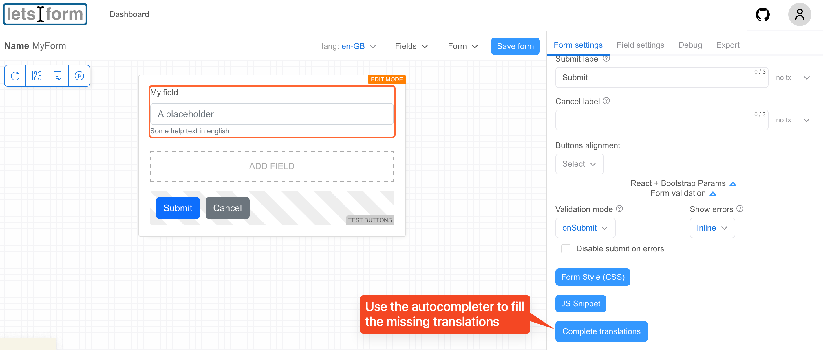 LetsFormDesigner: translation auto-complete